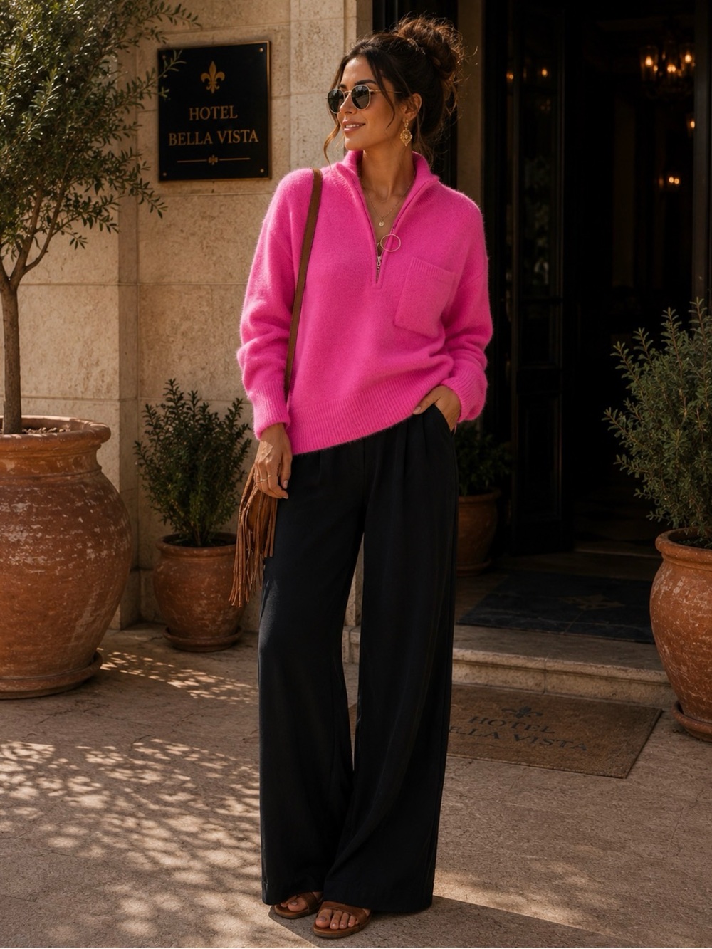 Lou & Grey Vivid Pink Half-Zip Sweater